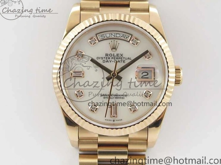 Best Bp RG Crystral 36 Edition 128239 on MOP Bracelet RG President Markers Dial Day-Date Maker White 0319